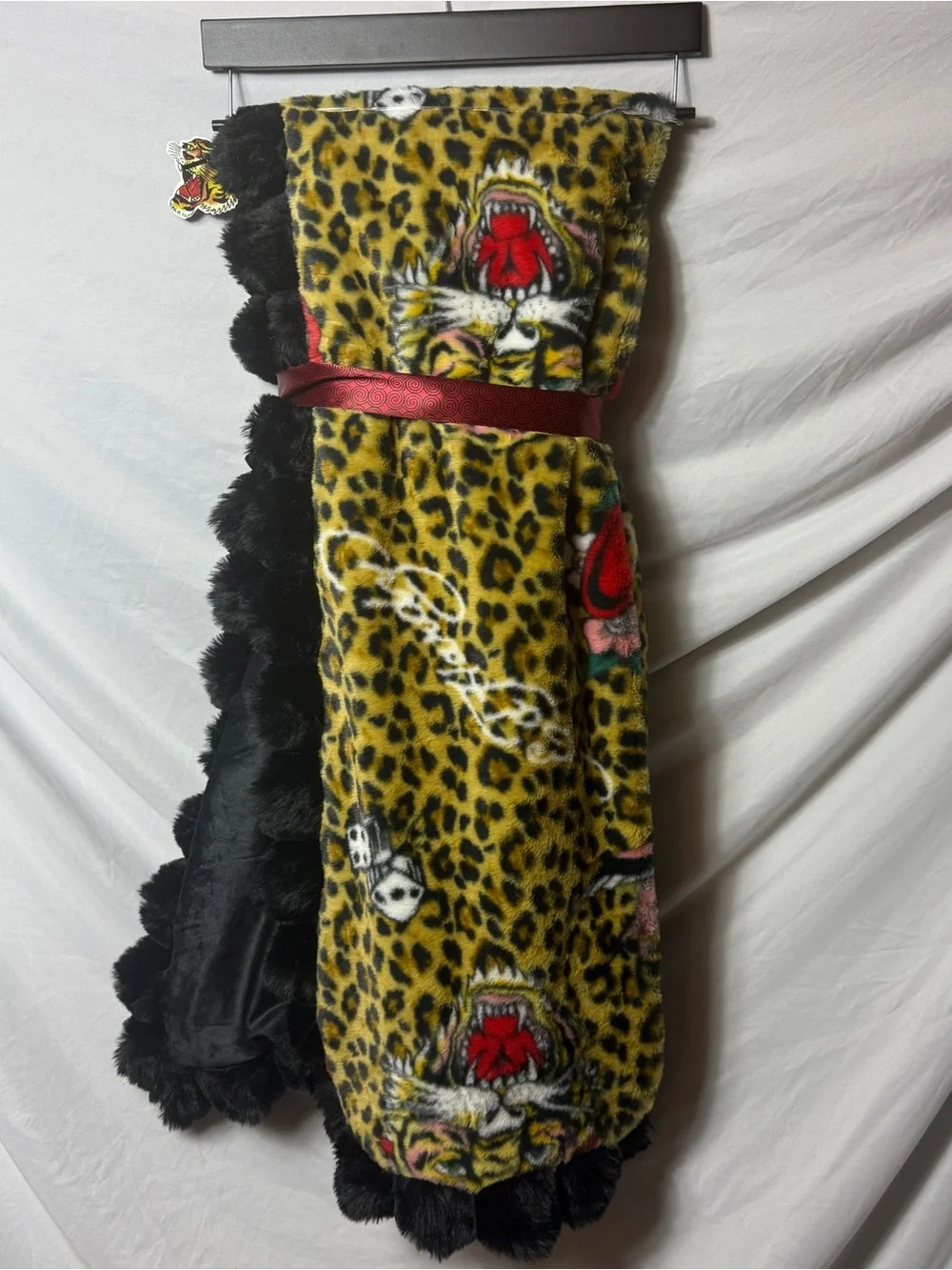 Ed Hardy Snow Leopard Print Faux Fur Throw Blanket Y2k aesthetic